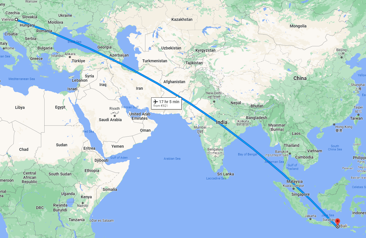 Dĺžka letu na Maurícius