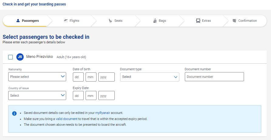 ryanair prehliadac online check in