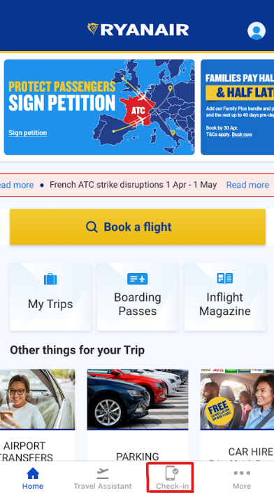 ryanair app uvodna strana